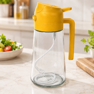 2 In 1 Oil & Vinegar Dispenser – Leak-Proof Glass Bottle with Easy Pour Handle,425ml